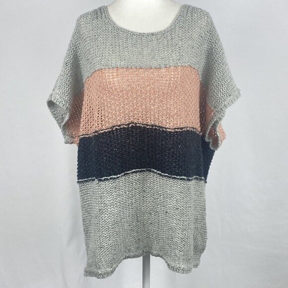 Wildfox Women’s Estate Stripe Open Weave Sweater Sz S Gray Pink Navy - Picture 1 of 9